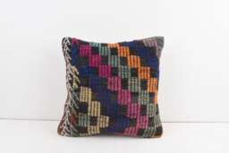Vintage Turkish Kilim Pillow Cover Handwoven Wool Throw - 16x16 - thumbnail 1