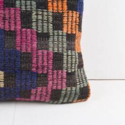 Vintage Turkish Kilim Pillow Cover Handwoven Wool Throw - 16x16 - thumbnail 3