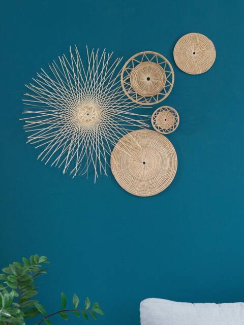 Woven Rattan Wall Decor Set - Bamboo Basket Art, Sunburst Design - image 1