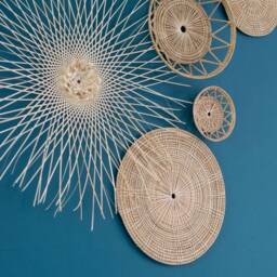 Woven Rattan Wall Decor Set - Bamboo Basket Art, Sunburst Design - thumbnail 3