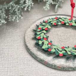 Glass Wreath - Hand Painted Fused Glass Christmas Tree Decoration Bauble - thumbnail 2