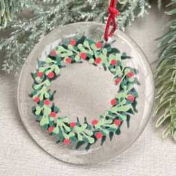 Glass Wreath - Hand Painted Fused Glass Christmas Tree Decoration Bauble - thumbnail 1