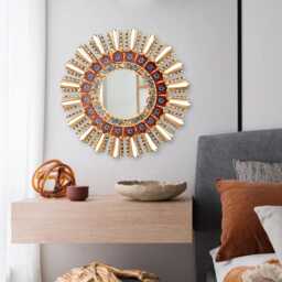 Handmade Red Sunburst Round Mirror - Peruvian Accent For Home, Wall Decor & Bedroom Housewarming Gift -Decorative Mirrors - thumbnail 3