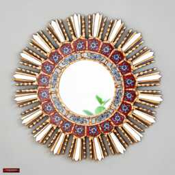 Handmade Red Sunburst Round Mirror - Peruvian Accent For Home, Wall Decor & Bedroom Housewarming Gift -Decorative Mirrors - thumbnail 1