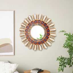 Handmade Red Sunburst Round Mirror - Peruvian Accent For Home, Wall Decor & Bedroom Housewarming Gift -Decorative Mirrors - thumbnail 2