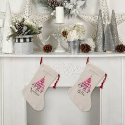Personalised Pink Christmas Stocking, Santa Sack, Girl's Boys Eve Present Bag, Father Christmas - thumbnail 2