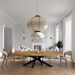 Grantham Crossover Dining Table Rustic Solid Wood Industrial Straight Edge Steel Base - thumbnail 2