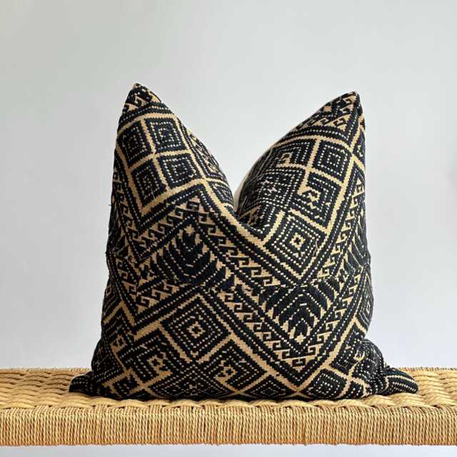 Black Neutral Tribal Hemp Hand Woven Natural Dye Color Lumbar Pillow Cover - image 1
