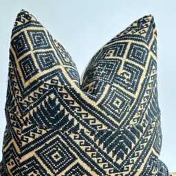 Black Neutral Tribal Hemp Hand Woven Natural Dye Color Lumbar Pillow Cover - thumbnail 2