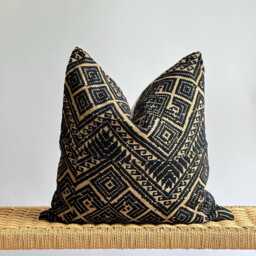 Black Neutral Tribal Hemp Hand Woven Natural Dye Color Lumbar Pillow Cover - thumbnail 1