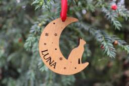 Personalised Cat Christmas Bauble, Decoration, Pet Lover Gift, Cats First Christmas, Wooden Tree Ornament - thumbnail 1