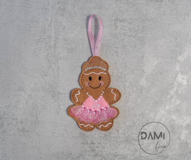 Ballerina Gingerbread Man Christmas Tree Ornament, Handmade Felt Decoration, Gift For Girl