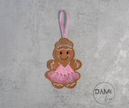 Ballerina Gingerbread Man Christmas Tree Ornament, Handmade Felt Decoration, Gift For Girl