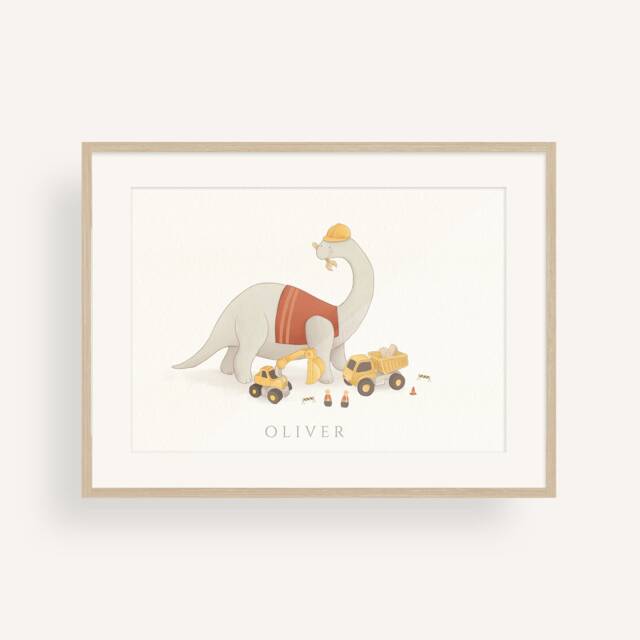 Personalised Original Hand-Drawn Dinosaur Apatosaurus Construction Children's Room Wall Art Print - image 1