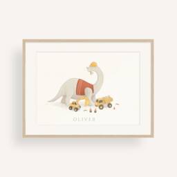 Personalised Original Hand-Drawn Dinosaur Apatosaurus Construction Children's Room Wall Art Print - thumbnail 1