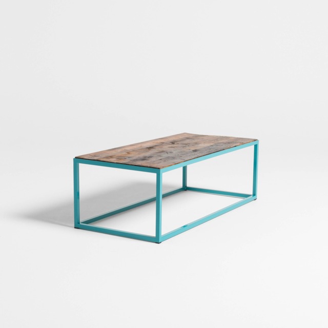 Handmade Distressed Pine Coffee Table Aqua Steel Frame - image 1