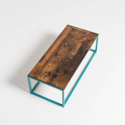 Handmade Distressed Pine Coffee Table Aqua Steel Frame - thumbnail 2
