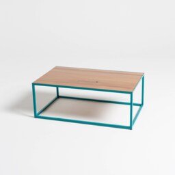 Handmade Distressed Pine Coffee Table Aqua Steel Frame - thumbnail 4