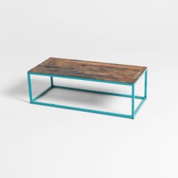 Handmade Distressed Pine Coffee Table Aqua Steel Frame - thumbnail 3