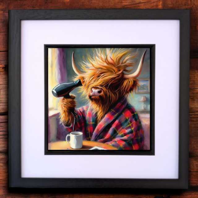 Funny Scottish Highland Cow Digital Wall Art Print, Room Decor - An Early Start Highlands - image 1