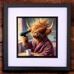 Funny Scottish Highland Cow Digital Wall Art Print, Room Decor - An Early Start Highlands - thumbnail 1
