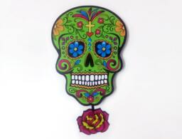 Big Green Sugar Skull - Day Of The Dead -Dia De Los Muertos Calavera Pendulum Wall Clock Deco