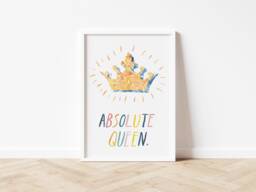 Absolute Queen Crown Print - Marbled Collage Watercolour Art Wall Home Decor Eco Friendly Plastic Free Gift A5 Or A4 - thumbnail 1