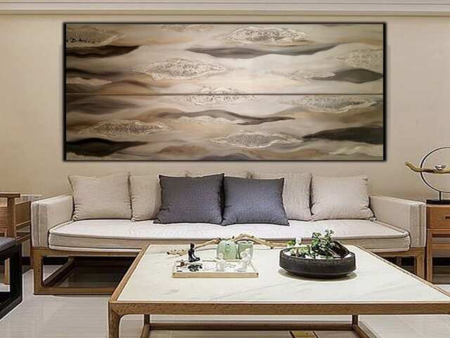 Original 2 Pieces - Set Of 2 Abstract Oil Painting. Clouds Heavy Textures Colored Painting On Canvas. Extra Large House Wall Art - image 1