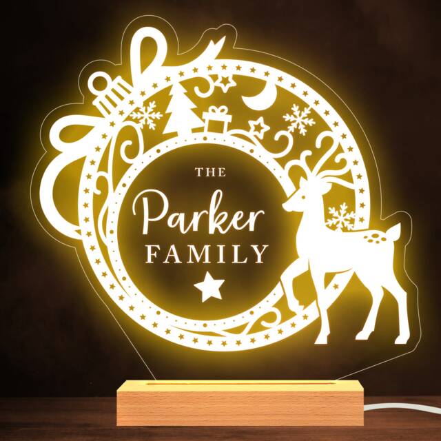 Christmas Bauble With A Deer Family Name Personalised Gift Lamp Night Light - image 1