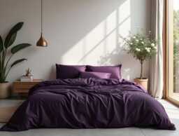 Deep Purple Sateen Bedding Set 1 Duvet Cover & 2 Pillowcases Cotton Satin Comforter