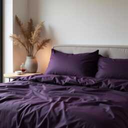 Deep Purple Sateen Bedding Set 1 Duvet Cover & 2 Pillowcases Cotton Satin Comforter - thumbnail 4