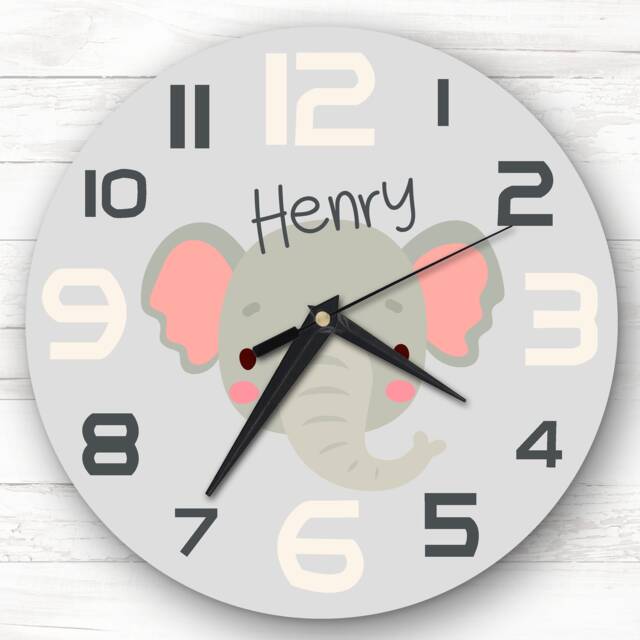 Kids Baby Nursery Cute Elephant Face Custom Gift Personalised Clock - image 1
