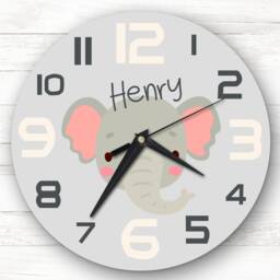 Kids Baby Nursery Cute Elephant Face Custom Gift Personalised Clock - thumbnail 1