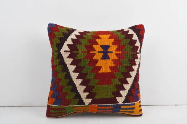 Handmade Turkish Kilim Pillow Boho Throw Pillow Cover - 16x16 - image 1