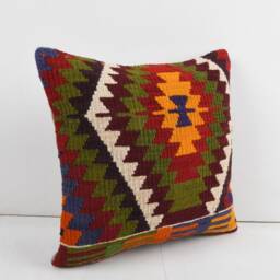 Handmade Turkish Kilim Pillow Boho Throw Pillow Cover - 16x16 - thumbnail 2