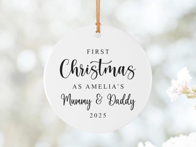 First Christmas As Parents Mummy Daddy - Tree Decoration, New Xmas Gift, Baby, Personalised Ceramic Bauble Style5 - image 1