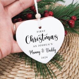 First Christmas As Parents Mummy Daddy - Tree Decoration, New Xmas Gift, Baby, Personalised Ceramic Bauble Style5 - thumbnail 2