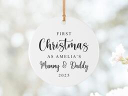 First Christmas As Parents Mummy Daddy - Tree Decoration, New Xmas Gift, Baby, Personalised Ceramic Bauble Style5 - thumbnail 1