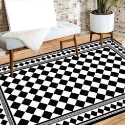Geometric PVC Vinyl Floor Mat Black & White Checkerboard Rug - thumbnail 4
