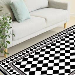 Geometric PVC Vinyl Floor Mat Black & White Checkerboard Rug - thumbnail 2