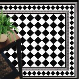 Geometric PVC Vinyl Floor Mat Black & White Checkerboard Rug - thumbnail 3