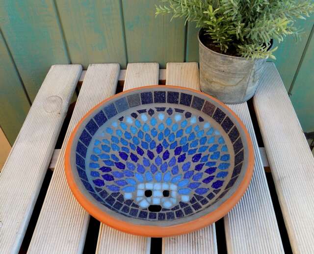 Moonlight Hedgehog Mosaic Garden Yard Bird Water Bath Ornament Decoration 25cm - image 1