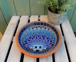 Moonlight Hedgehog Mosaic Garden Yard Bird Water Bath Ornament Decoration 25cm - thumbnail 1