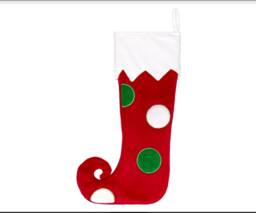 Personalised Spotty Elf Toe Christmas Stocking Embroidered Name Fun Festive Fireplace Decor - thumbnail 1