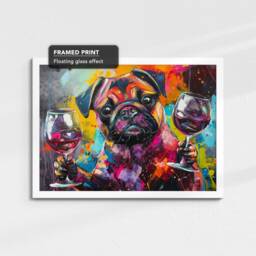 Pug Toasting Drink Glasses Dog Pet Art Abstract Oil Painting Framed Poster Print & Canvas Wall Living Home Decor Interior Gift - thumbnail 3