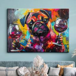 Pug Toasting Drink Glasses Dog Pet Art Abstract Oil Painting Framed Poster Print & Canvas Wall Living Home Decor Interior Gift - thumbnail 1