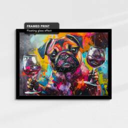 Pug Toasting Drink Glasses Dog Pet Art Abstract Oil Painting Framed Poster Print & Canvas Wall Living Home Decor Interior Gift - thumbnail 2