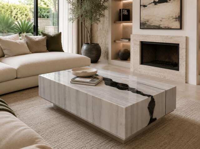 "Panda Marble Coffee Table, Modern Side Table - 48"" X 48"" 18" - image 1