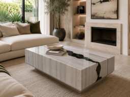 "Panda Marble Coffee Table, Modern Side Table - 48"" X 48"" 18" - thumbnail 1