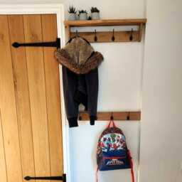 Set Of Oak Coat Rack Handmade Wooden Hook Entryway Shelf With Cast Iron Hooks Towel Hanger Rail Wood Wall Mounted Metal Retro Classic - thumbnail 1